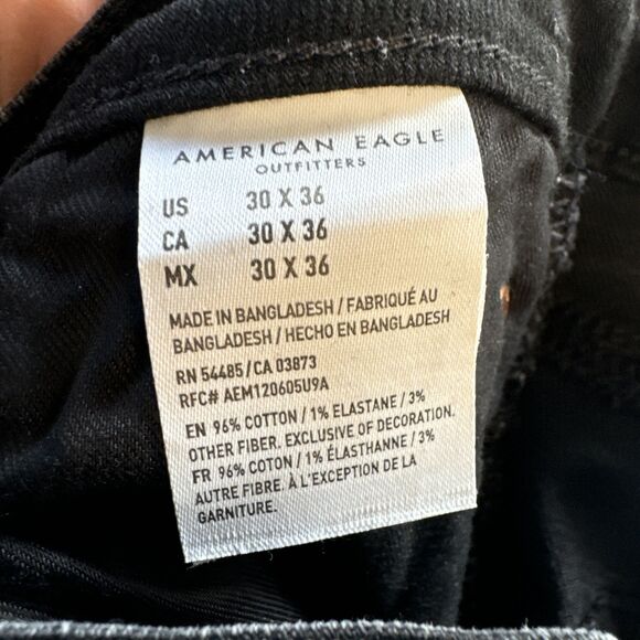 American Eagle Black Jeans Men's 30x36 Athletic Skinny‎ AirFlex Distressed NWT - Picture 8 of 10